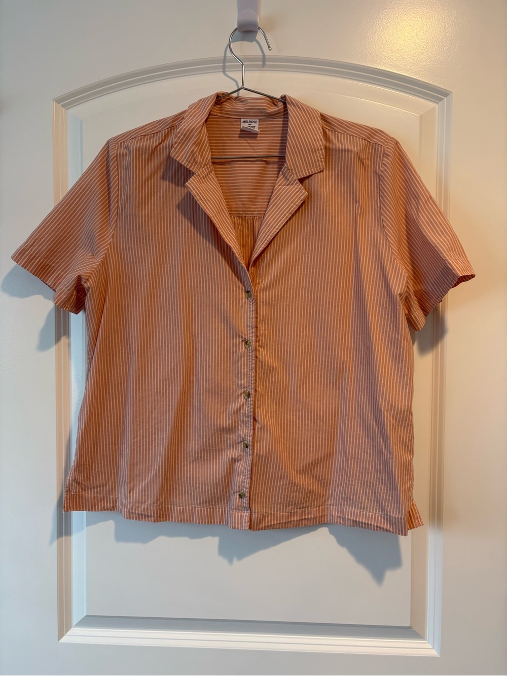 Melrose and Market Pink and White Striped Button-Front Blouse